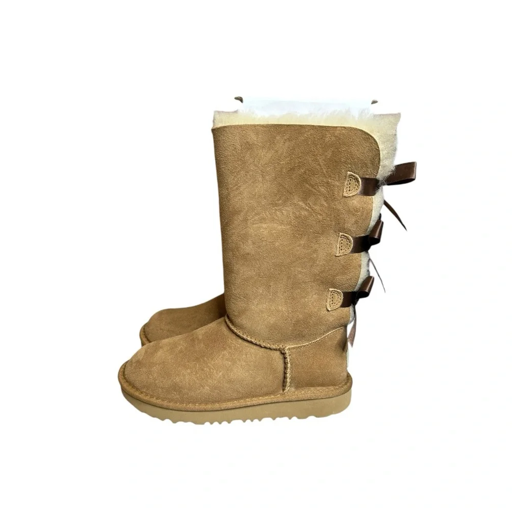 NEW UGG Bailey Bow II Tall Chestnut Suede Triple Bow Girls Boots